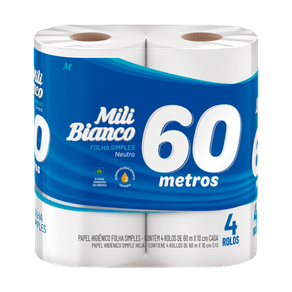 9020 PAPEL HIGIENICO MILI FOLHA SIMPLES NEUTRO 04 UN 60M